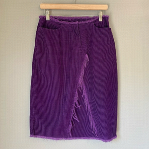 Vintage Corduroy Purple Frayed-Hem Pencil Skirt 100% Cotton
